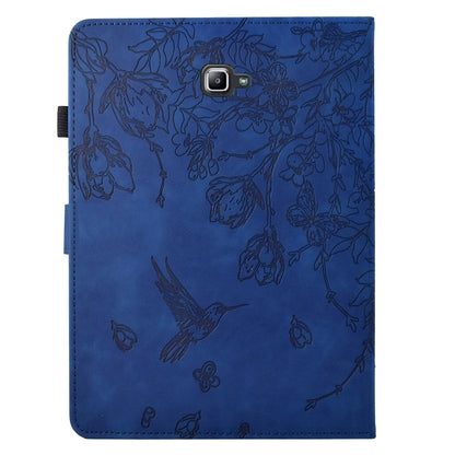 For Samsung Galaxy Tab A 10.1 T580 Flowers and Bird Embossed Smart Leather Tablet Case(Dark Blue) by bashfashion