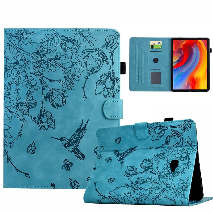 For Samsung Galaxy Tab A 10.1 T580 Flowers and Bird Embossed Smart Leather Tablet Case(Light Blue) by bashfashion