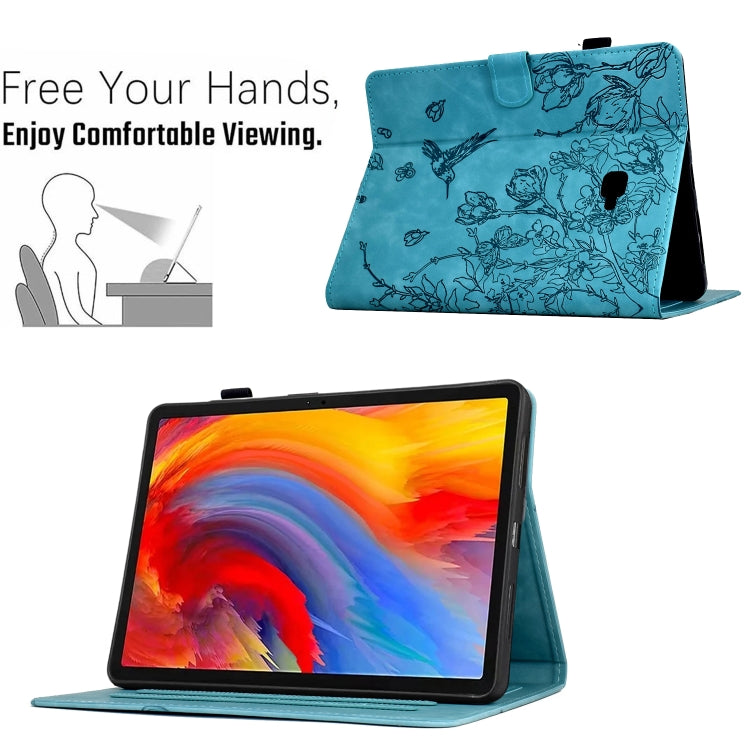 For Samsung Galaxy Tab A 10.1 T580 Flowers and Bird Embossed Smart Leather Tablet Case(Light Blue) by bashfashion