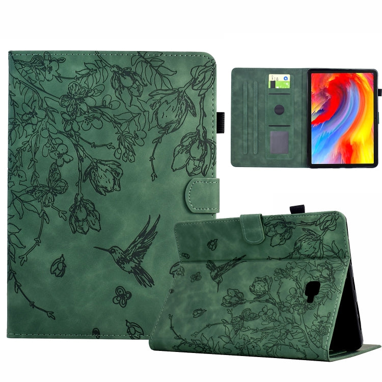 For Samsung Galaxy Tab A 10.1 T580 Flowers and Bird Embossed Smart Leather Tablet Case(Green) by bashfashion