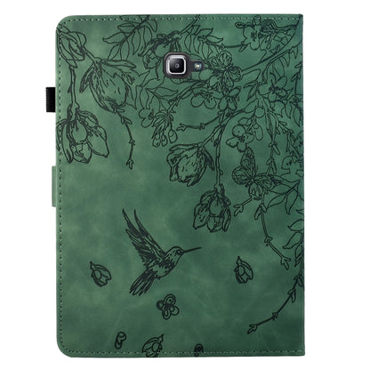 For Samsung Galaxy Tab A 10.1 T580 Flowers and Bird Embossed Smart Leather Tablet Case(Green) by bashfashion