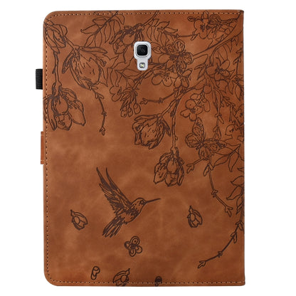 For Samsung Galaxy Tab A 10.5 T590 Flowers and Bird Embossed Smart Leather Tablet Case(Brown) by bashfashion