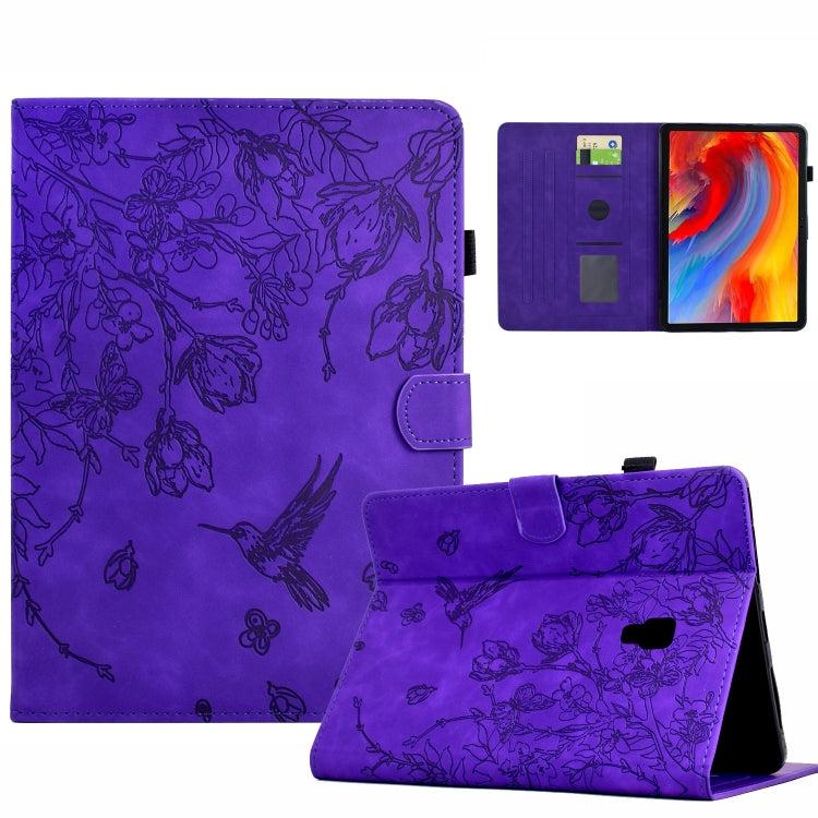 For Samsung Galaxy Tab A 10.5 T590 Flowers and Bird Embossed Smart Leather Tablet Case(Purple) by bashfashion