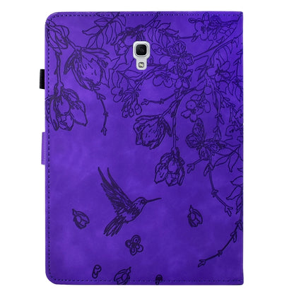 For Samsung Galaxy Tab A 10.5 T590 Flowers and Bird Embossed Smart Leather Tablet Case(Purple) by bashfashion