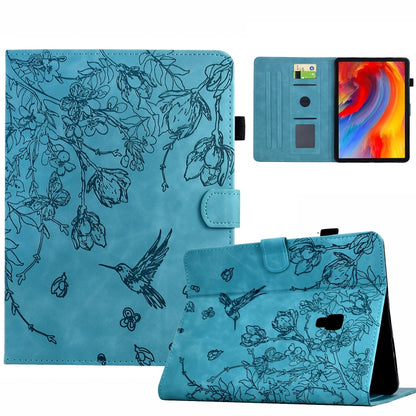 For Samsung Galaxy Tab A 10.5 T590 Flowers and Bird Embossed Smart Leather Tablet Case(Light Blue) by bashfashion