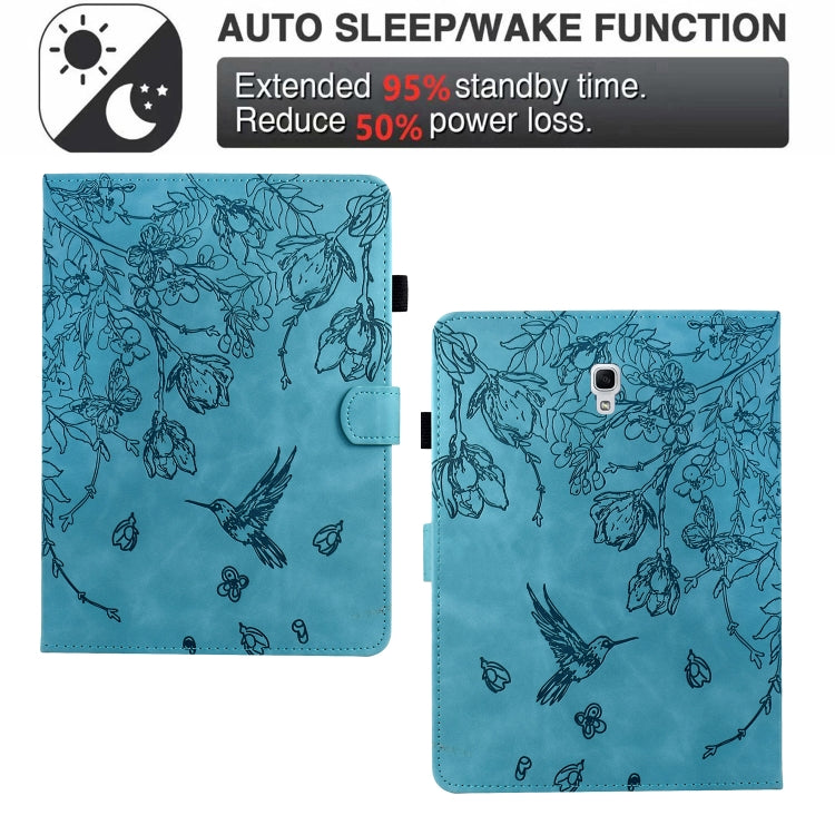 For Samsung Galaxy Tab A 10.5 T590 Flowers and Bird Embossed Smart Leather Tablet Case(Light Blue) by bashfashion