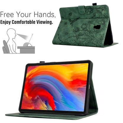 For Samsung Galaxy Tab A 10.5 T590 Flowers and Bird Embossed Smart Leather Tablet Case(Green) by bashfashion