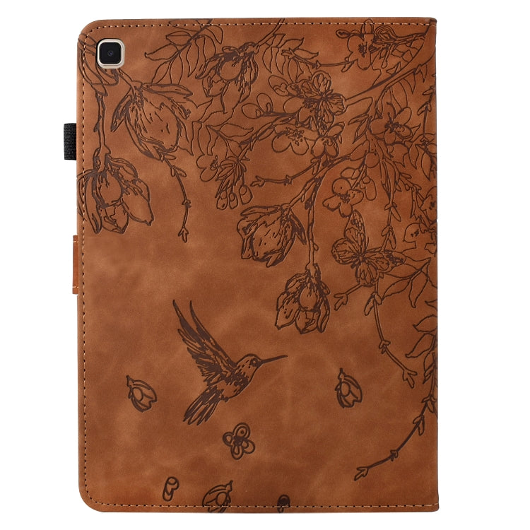 For Samsung Galaxy Tab S5e T720 Flowers and Bird Embossed Smart Leather Tablet Case(Brown) by bashfashion