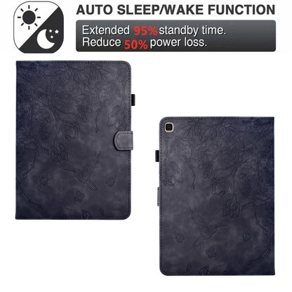 For Samsung Galaxy Tab S5e T720 Flowers and Bird Embossed Smart Leather Tablet Case(Black) by bashfashion