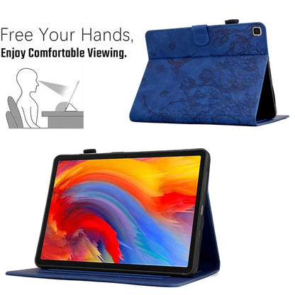 For Samsung Galaxy Tab S5e T720 Flowers and Bird Embossed Smart Leather Tablet Case(Dark Blue) by bashfashion