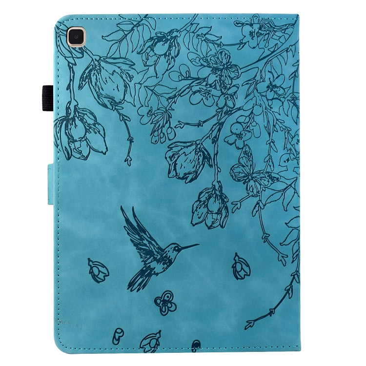 For Samsung Galaxy Tab S5e T720 Flowers and Bird Embossed Smart Leather Tablet Case(Light Blue) by bashfashion