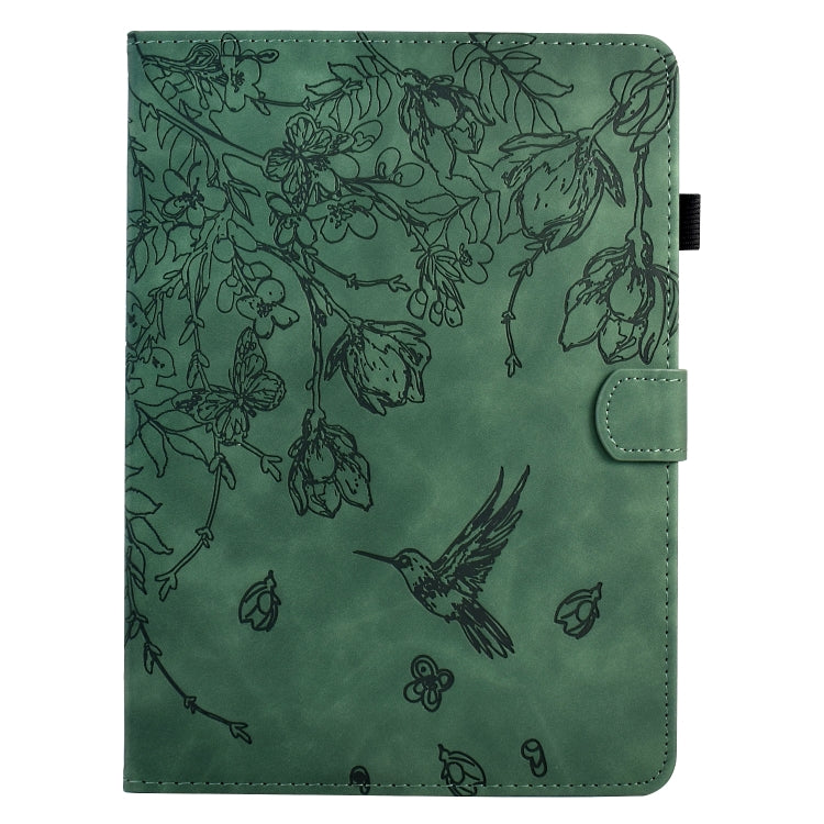 For Samsung Galaxy Tab S5e T720 Flowers and Bird Embossed Smart Leather Tablet Case(Green) by bashfashion