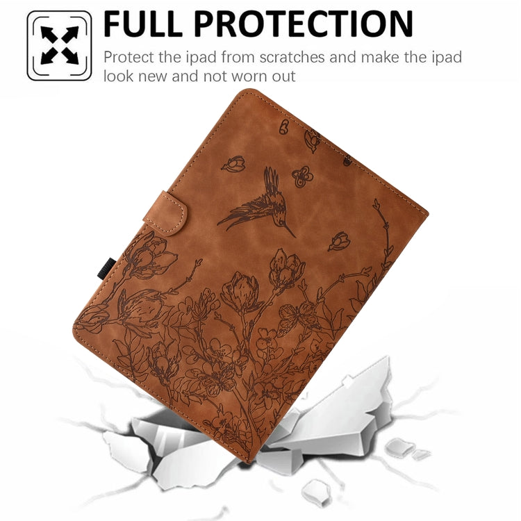 For Samsung Galaxy Tab A 10.1 T510 Flowers and Bird Embossed Leather Tablet Case(Brown) by bashfashion