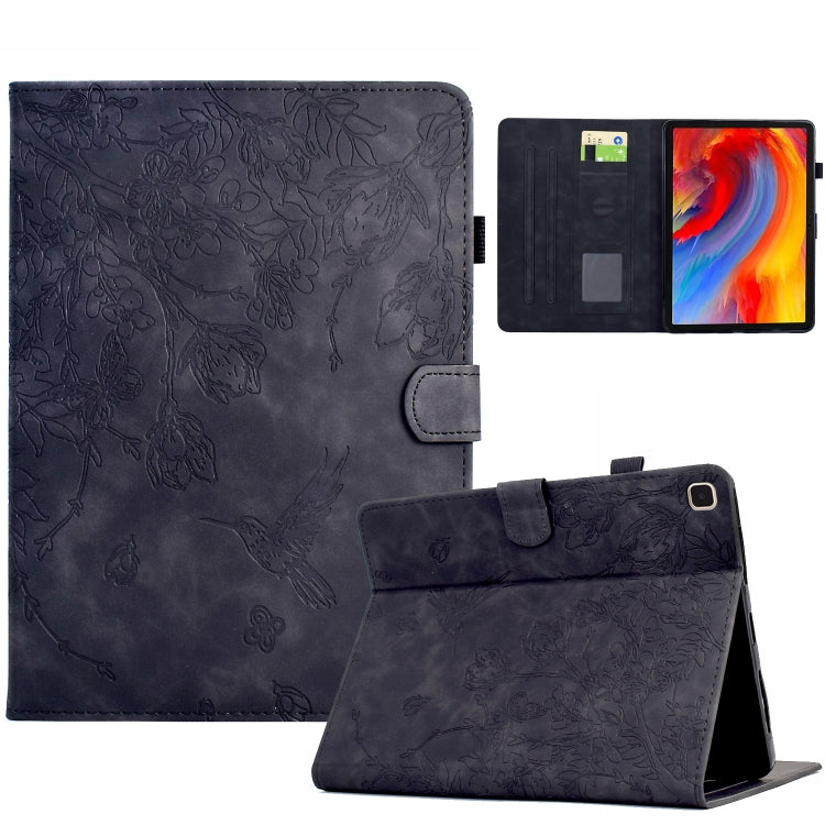 For Samsung Galaxy Tab A 10.1 T510 Flowers and Bird Embossed Leather Tablet Case(Black) by bashfashion