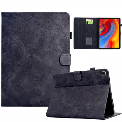 For Samsung Galaxy Tab A 10.1 T510 Flowers and Bird Embossed Leather Tablet Case(Black) by bashfashion