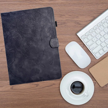 For Samsung Galaxy Tab A 10.1 T510 Flowers and Bird Embossed Leather Tablet Case(Black) by bashfashion