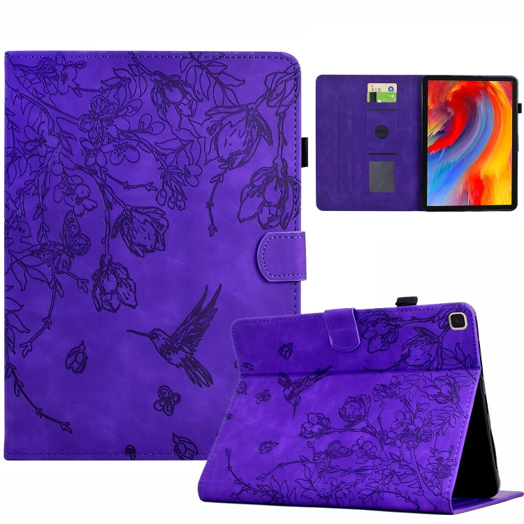 For Samsung Galaxy Tab A 10.1 T510 Flowers and Bird Embossed Leather Tablet Case(Purple) by bashfashion