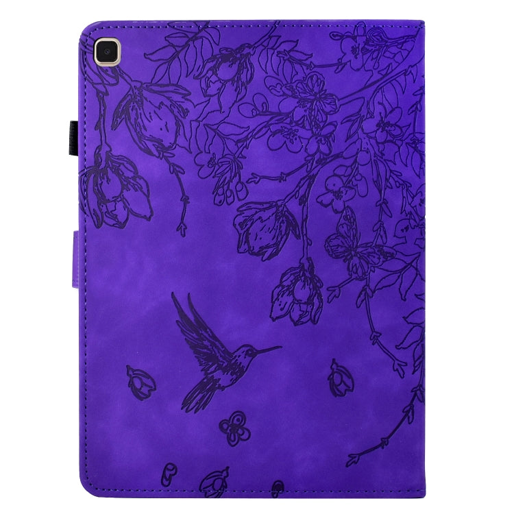 For Samsung Galaxy Tab A 10.1 T510 Flowers and Bird Embossed Leather Tablet Case(Purple) by bashfashion
