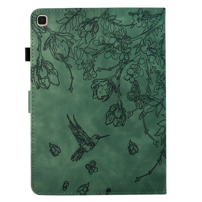 For Samsung Galaxy Tab A 10.1 T510 Flowers and Bird Embossed Leather Tablet Case(Green) by bashfashion
