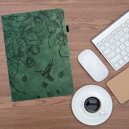 For Samsung Galaxy Tab A 10.1 T510 Flowers and Bird Embossed Leather Tablet Case(Green) by bashfashion