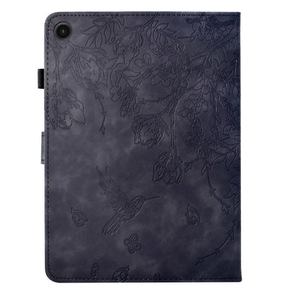For Samsung Galaxy Tab A11 / A9 Flowers and Bird Embossed Leather Tablet Case(Black) by bashfashion