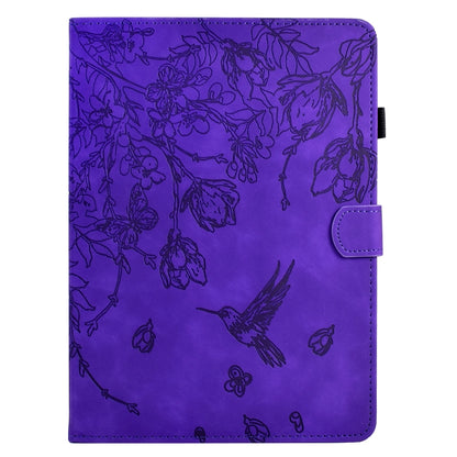 For Samsung Galaxy Tab A11 / A9 Flowers and Bird Embossed Leather Tablet Case(Purple) by bashfashion