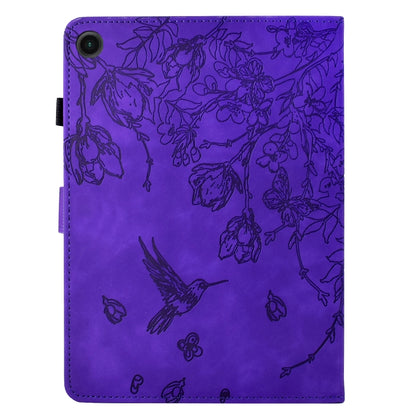 For Samsung Galaxy Tab A11 / A9 Flowers and Bird Embossed Leather Tablet Case(Purple) by bashfashion