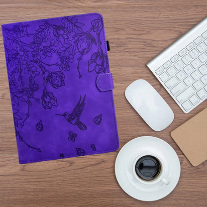 For Samsung Galaxy Tab A11 / A9 Flowers and Bird Embossed Leather Tablet Case(Purple) by bashfashion