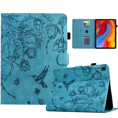 For Samsung Galaxy Tab A11 / A9 Flowers and Bird Embossed Leather Tablet Case(Light Blue) by bashfashion