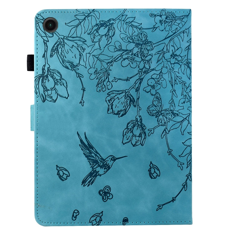 For Samsung Galaxy Tab A11 / A9 Flowers and Bird Embossed Leather Tablet Case(Light Blue) by bashfashion