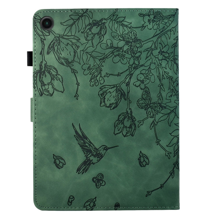 For Samsung Galaxy Tab A11 / A9 Flowers and Bird Embossed Leather Tablet Case(Green) by bashfashion