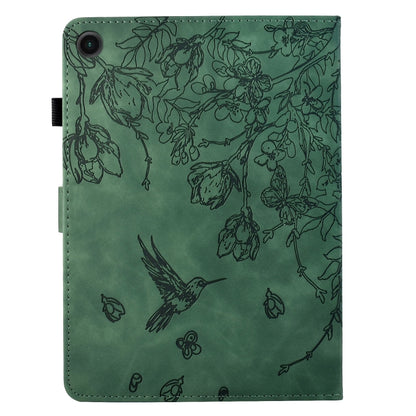 For Samsung Galaxy Tab A11 / A9 Flowers and Bird Embossed Leather Tablet Case(Green) by bashfashion