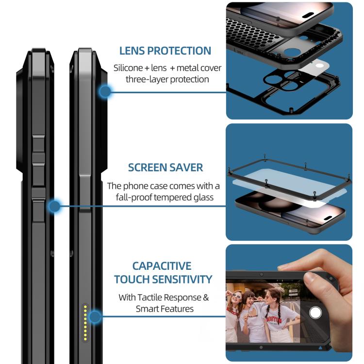 For iPhone 17 Pro RedPepper Triple-proof Metal Phone Case(Black) by RedPepper