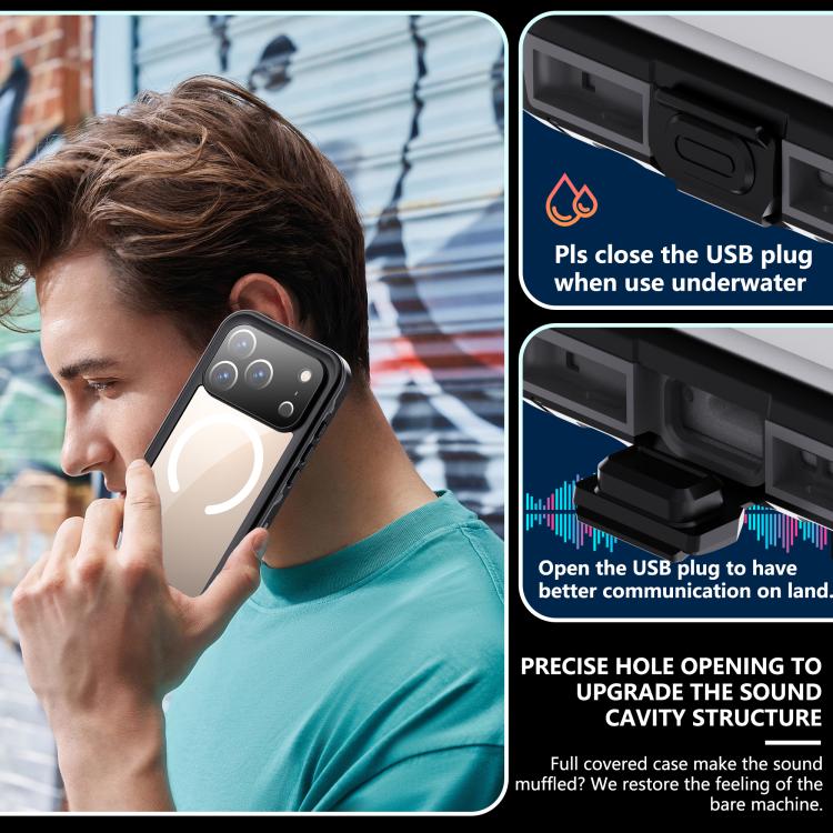 For iPhone 17 Pro RedPepper Transparent Dot IP68 Waterproof Triple-proof MagSafe Phone Case(Black Dark Grey) by RedPepper