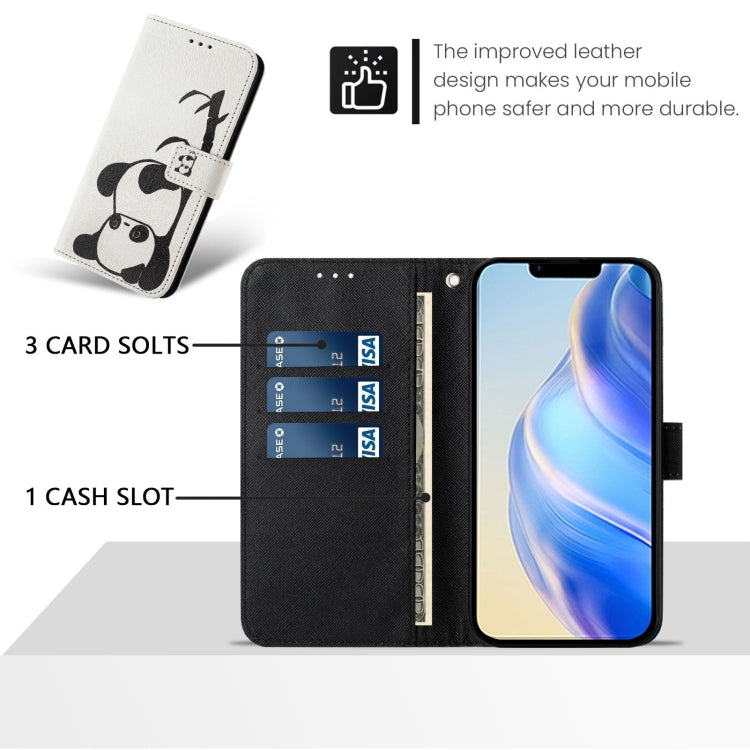 For iPhone 16e Art Colored Drawing Pattern Leather Phone Case(Panda) by bashfashion