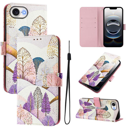 For iPhone 16e Art Colored Drawing Pattern Leather Phone Case(Landscape) by bashfashion