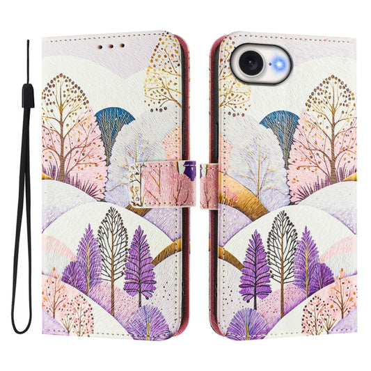 For iPhone 16e Art Colored Drawing Pattern Leather Phone Case(Landscape) by bashfashion