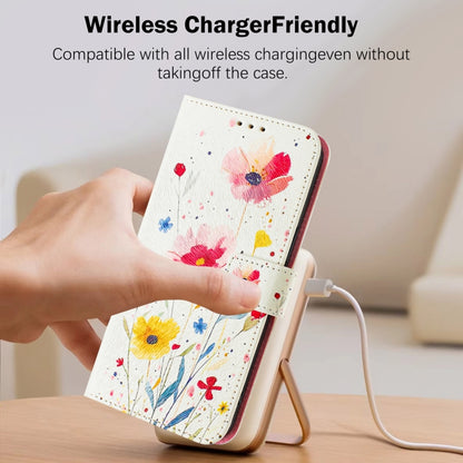 For iPhone 16e Art Colored Drawing Pattern Leather Phone Case(Flowers and plants) by bashfashion