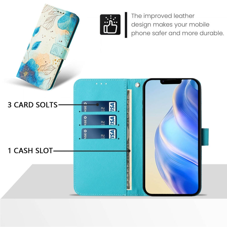 For iPhone 16e Art Colored Drawing Pattern Leather Phone Case(Flowering flowers) by bashfashion
