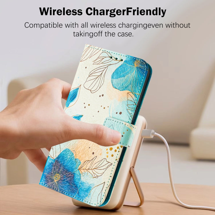 For iPhone 16e Art Colored Drawing Pattern Leather Phone Case(Flowering flowers) by bashfashion