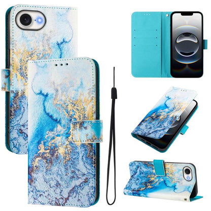 For iPhone 16e Art Colored Drawing Pattern Leather Phone Case(Ocean marble) by bashfashion