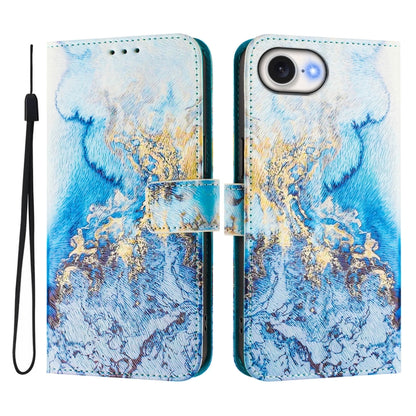 For iPhone 16e Art Colored Drawing Pattern Leather Phone Case(Ocean marble) by bashfashion