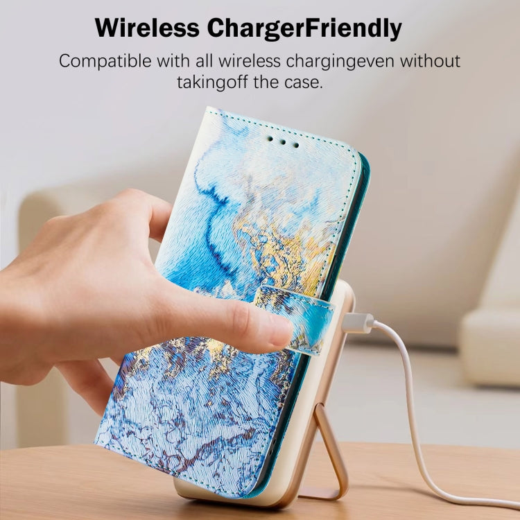 For iPhone 16e Art Colored Drawing Pattern Leather Phone Case(Ocean marble) by bashfashion