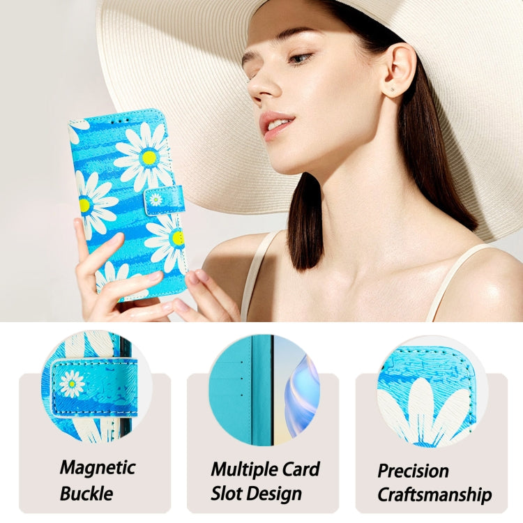 For iPhone 16e Art Colored Drawing Pattern Leather Phone Case(Blue daisy) by bashfashion