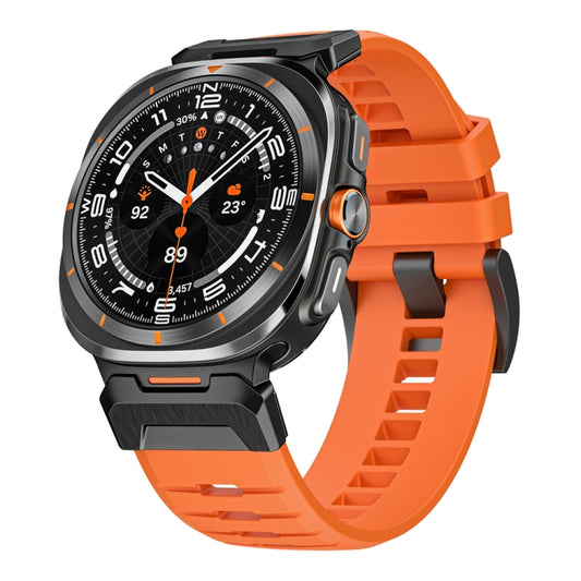 For Samsung Galaxy Watch Ultra 47mm / Ultra 2025 Steel Buckle Fluororubber Watch Band(Black Orange) by bashfashion
