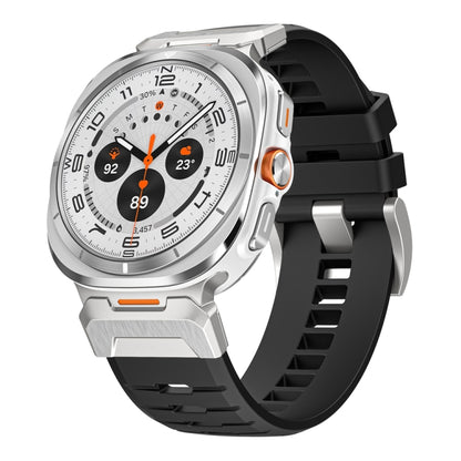 For Samsung Galaxy Watch Ultra 47mm / Ultra 2025 Steel Buckle Fluororubber Watch Band(Silver Black) by bashfashion