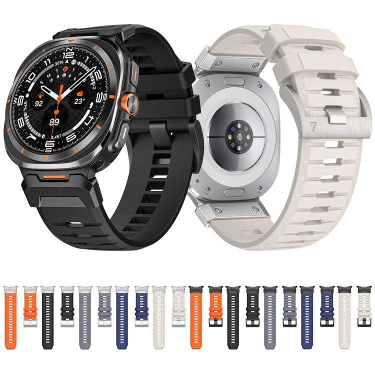 For Samsung Galaxy Watch Ultra 47mm / Ultra 2025 Steel Buckle Fluororubber Watch Band(Black Orange) by bashfashion