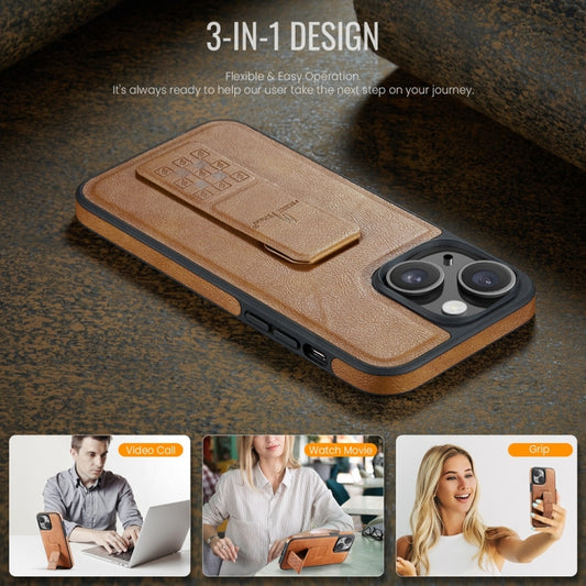 For iPhone 14 Fierre Shann Oil Wax Cow Leather Holder Back Phone Case(Brown) by FIERRE SHANN