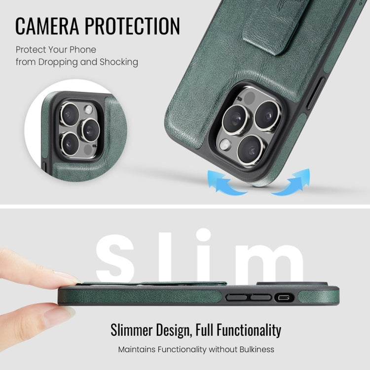 For iPhone 13 Pro Max Fierre Shann Oil Wax Cow Leather Holder Back Phone Case(Green) by FIERRE SHANN