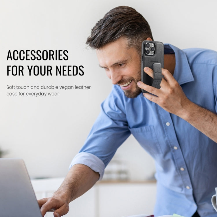 For iPhone 13 Pro Fierre Shann Oil Wax Cow Leather Holder Back Phone Case(Black) by FIERRE SHANN